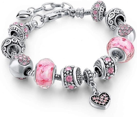 ARPURRAINA Pink Heart-Shaped Pendant Bracelet Set Exquisite Jewelry Gift with Delicate Bead Dazzling Pendant Adjustable Serpe...