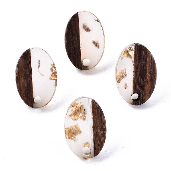 Transparent Resin & Walnut Wood Stud Earring Findings