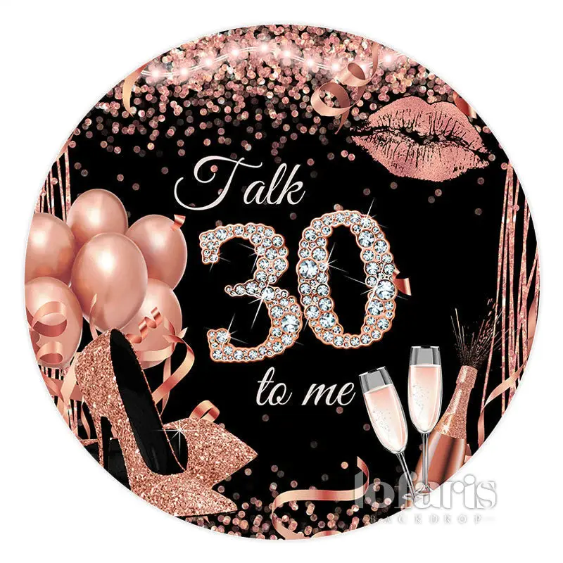 Aperturee Pink Balloons Glitter Heels Round 30Th Birthday Backdrop | Circle Backdrops Birthday | Round Backdrop For Birthday ...