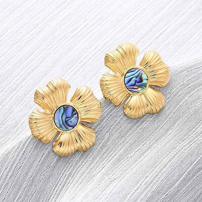 304 Stainless Steel Natural Paua Shell Stud Earrings