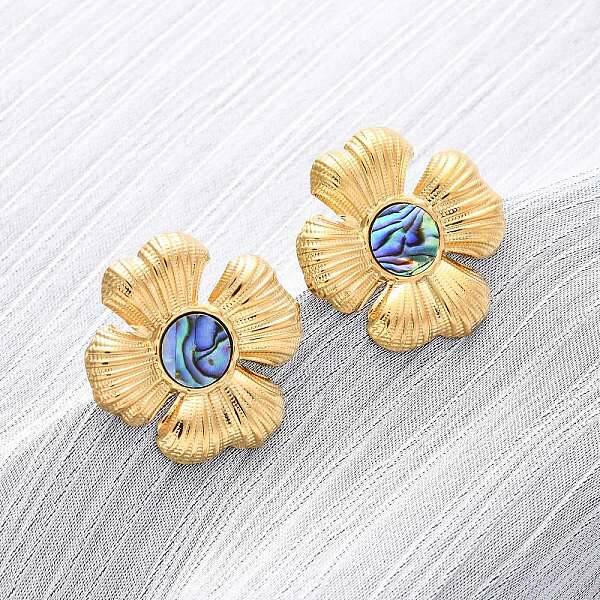 304 Stainless Steel Natural Paua Shell Stud Earrings