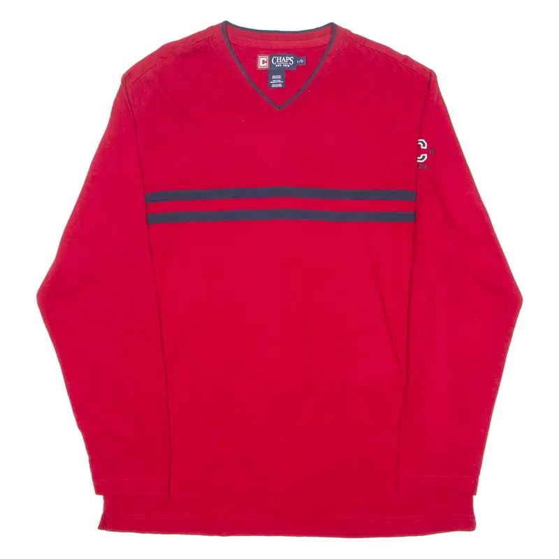 CHAPS Mens T-Shirt Red Long Sleeve V-Neck L