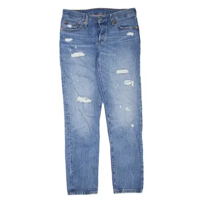 LEVI'S 501CT Jeans Distressed Womens Blue Regular Tapered Stone Wash W30 L32