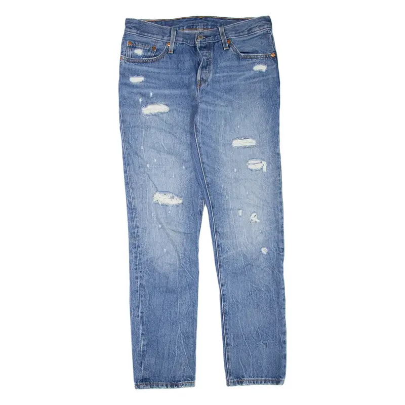 LEVI'S 501CT Jeans Distressed Womens Blue Regular Tapered Stone Wash W30 L32