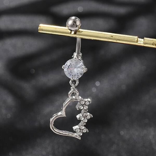 Alloy Crystal Rhinestone Dangle Curved Barbell Belly Rings