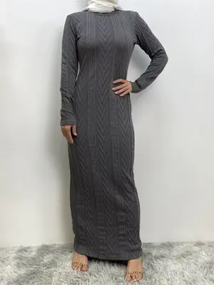 Women's Solid Color Mock Neck Long Sleeve Dress, Casual Fashion Long Dress for Daily Outdoor Wear, Women's Islamic Clothing f...