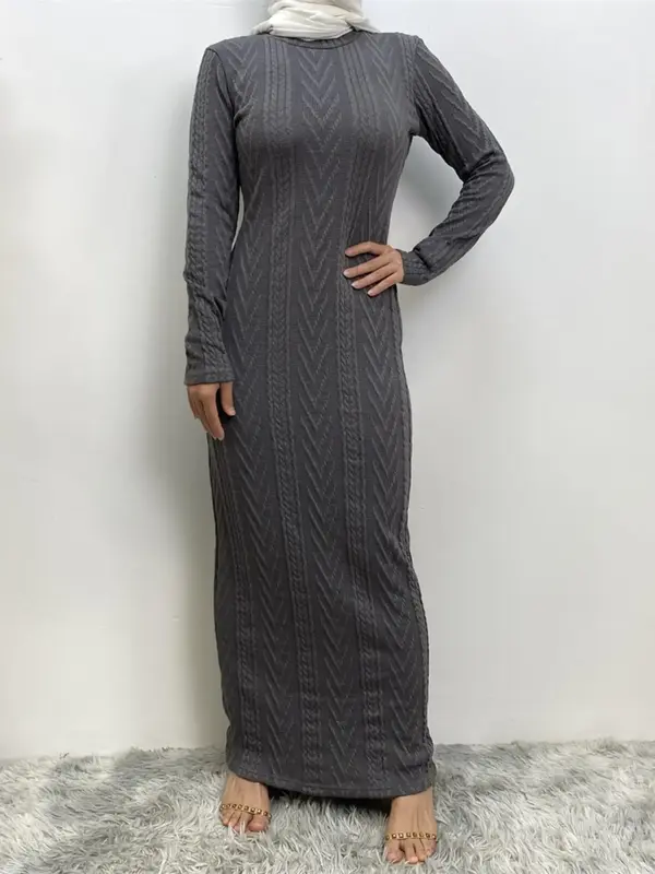 Women's Solid Color Mock Neck Long Sleeve Dress, Casual Fashion Long Dress for Daily Outdoor Wear, Women's Islamic Clothing f...