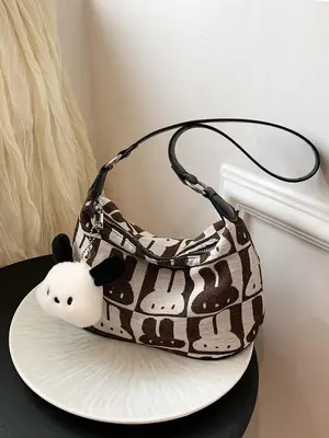 Women's Cute Rabbit Design Crossbody Bag with Charm, Ladies Purse, Fashionable Animal Decorated Shoulder Bag, Casual Trendy ...