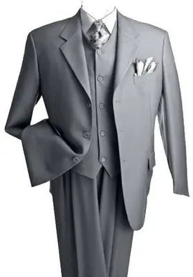 Mens Light Gray Classic Fit Suit - Pleated Pants - Athletic Fit Suits - Executive Cut Suit