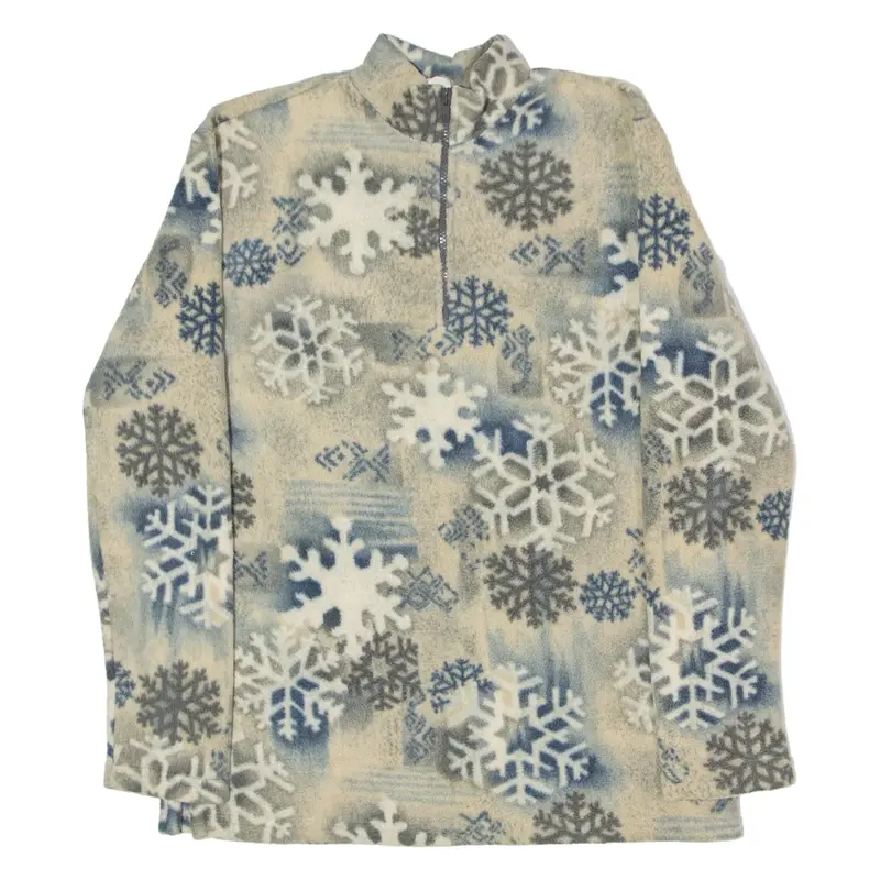 Vintage G.W. SPORT Snowflake Mens Patterned Fleece Beige Crazy Pattern 1/4 Zip 90s L