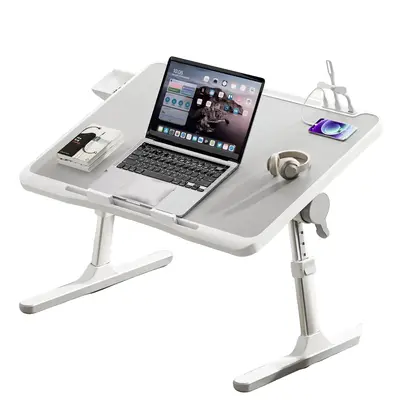 Adjustable Laptop Bed Tray Table with Removable Stopper, Portable Lap Desks with Foldable Legs, Breakfast Reading Notebook St...