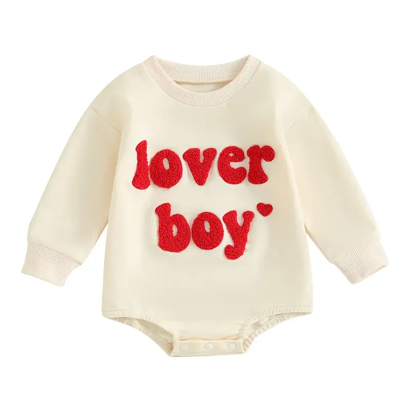 Newborn Baby Boys Romper Sweatshirt Lover Boy Letter Embroidery Sweater Valentines Day Outfit Clothes