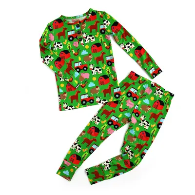 Tanner Two Piece Bamboo Baby Toddler Outfit Farm Aminals Cow Chicken PigÂ