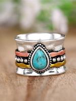 Vintage Jade Green Turquoise Texture Decorated Ring, Rings for Women, Fashion Accessories for Women & Girls, Trendy All-match...