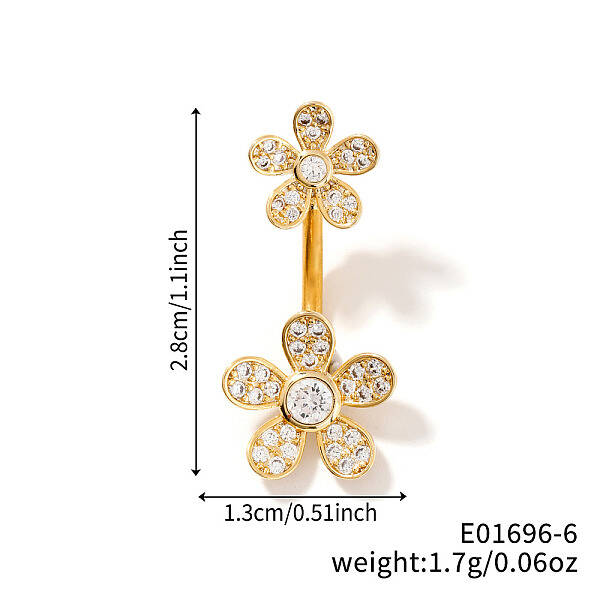 Shiny Sunflower Brass Full Crystal Rhinestone Belly Button Rings