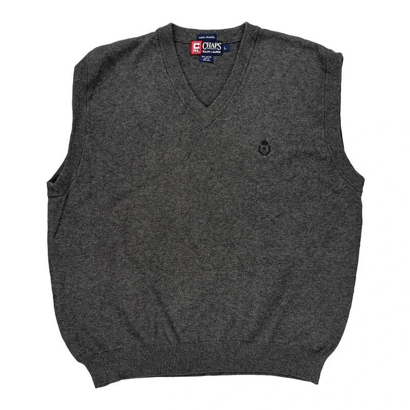Chaps Ralph Lauren Sweater Vest - Large Grey Cotton