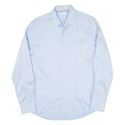 CALVIN KLEIN Slim Fit Mens Plain Shirt Blue Long Sleeve M