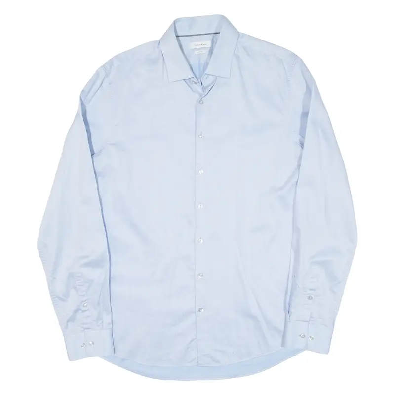CALVIN KLEIN Slim Fit Mens Plain Shirt Blue Long Sleeve M