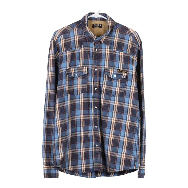 Jack & Jones Checked Flannel Shirt - Large Blue Cotton