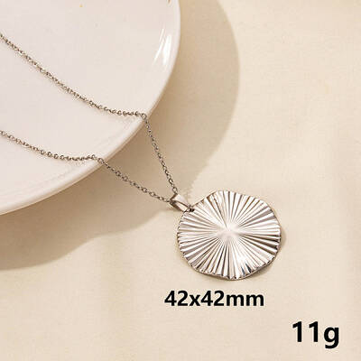 Vintage Stainless Steel Geometric Flat Round Pendant Necklace for Women