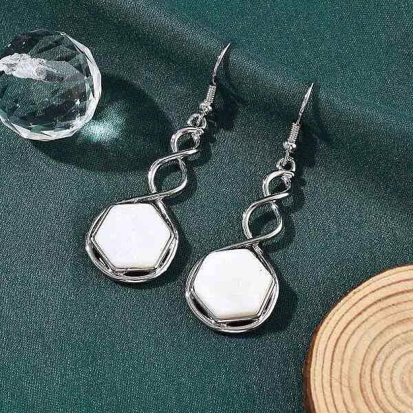 Hexagon Natural Shell Dangle Earrings