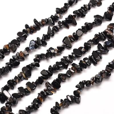 Natural Black Onyx Chip Bead Strands Dyed & Heated