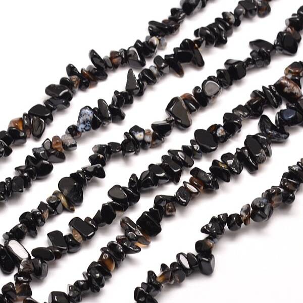 Natural Black Onyx Chip Bead Strands Dyed & Heated