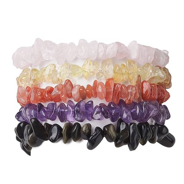 12 Constellation Natural Mixed Gemstone Chip Beaded Stretch Bracelets Sets for Women Men