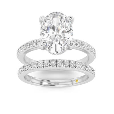 Aurelia Lab Grown Oval Shaped Diamond Engagement Ring with the BonBon Half Coverage Wedding Band | 18K White Gold 2 1/6 ct. t...