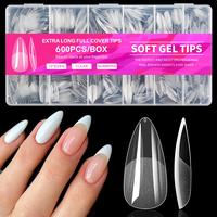 600pcs Almond Nail Tips, Medium Almond Gel X Nail Tips Clear Fake Nails Full Cover Acrylic Nail Tips for Extension Nail Manic...