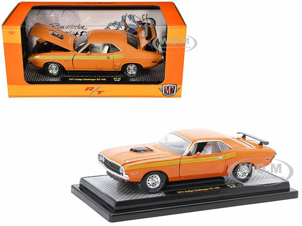 1971 Dodge Challenger R/T 440 Orange with Yellow Stripes and White Interior Limited Edition to 5250 pieces Worldwide 1/24 Die...