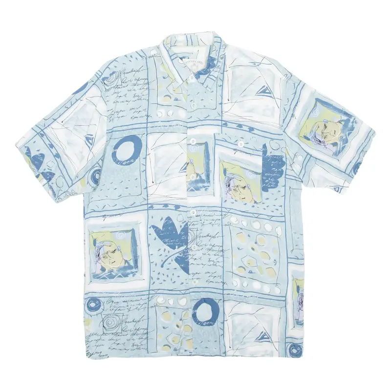 C.C.CONCORD Mens Shirt Blue Crazy Pattern L