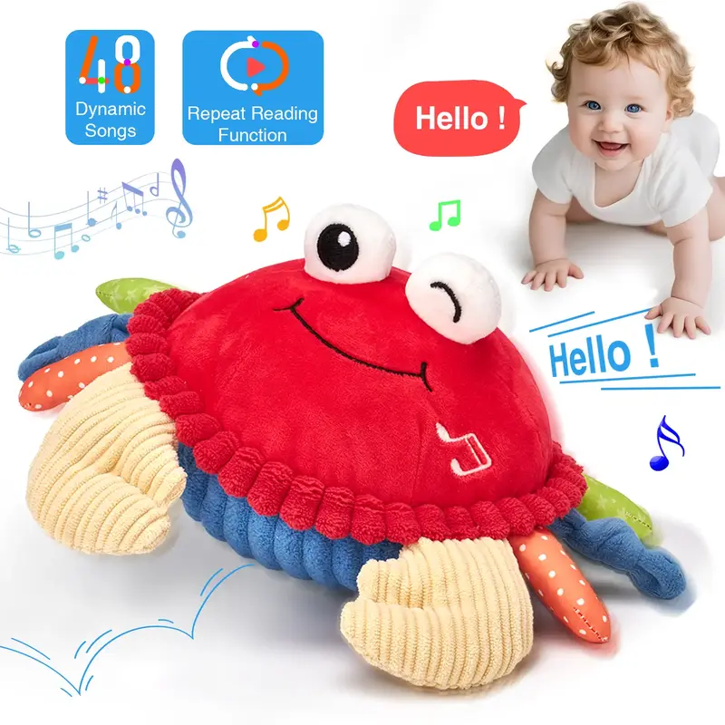 Baby Toy Crab Plush Toy Tummy Time Baby Toys 6-12 Months, Musical Interactive Dancing Plush Toy - 48 Songs & Recording Featur...