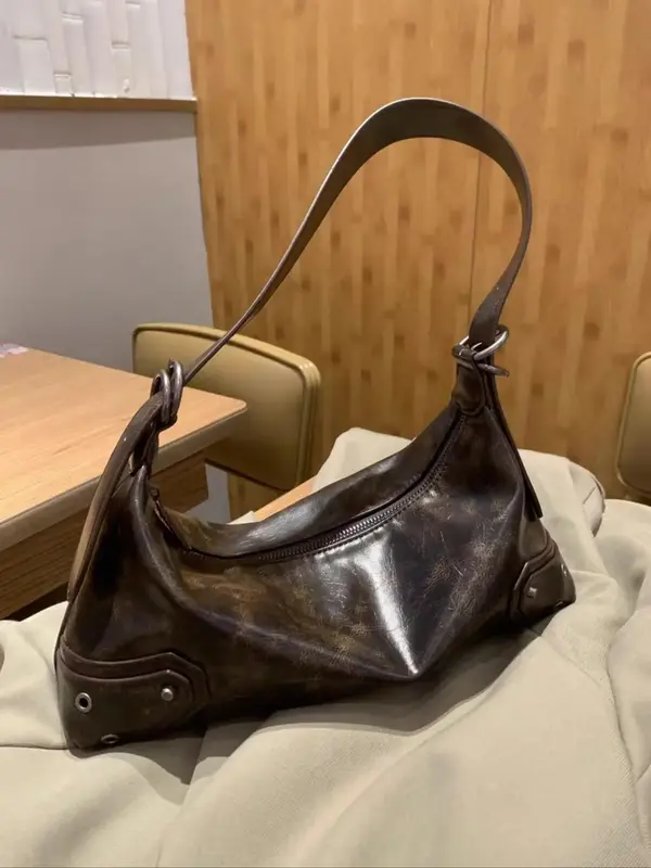 Women's Fashionable Vintage Shoulder Bag, Y2k Style Zipper Underarm Bag for Daily Used, 2023 New Trendy Bag for Party, Club