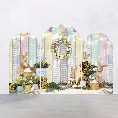 Colorful Wood Wall Bunny Easter Arch Backdrop Kit - Aperturee