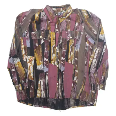 HAYKADO Womens Printed Shirt Maroon Collared Long Sleeve Crazy Pattern XL