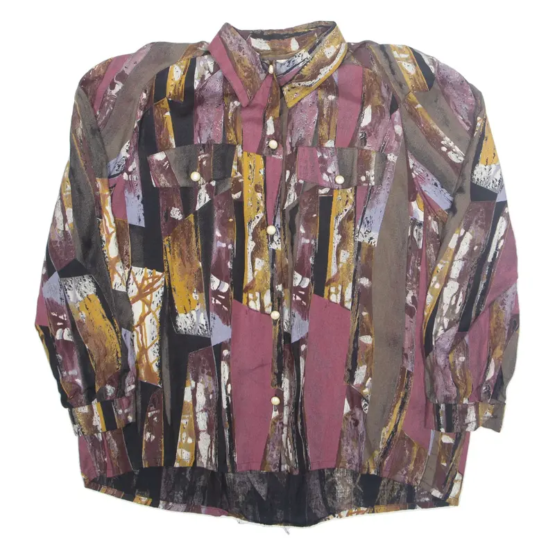 HAYKADO Womens Printed Shirt Maroon Collared Long Sleeve Crazy Pattern XL