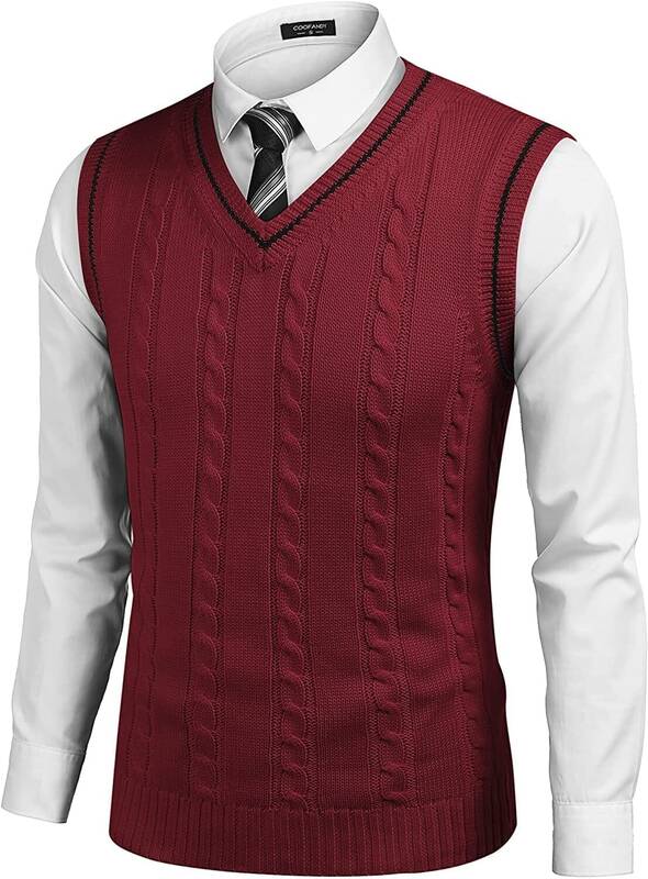 V Neck Sleeveless Knitted Pullover Vest Sweater (US Only), Wine Red / XL