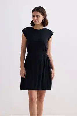 Short Dress With Smocking Side Detail in Black | Color: Black | Size: XS