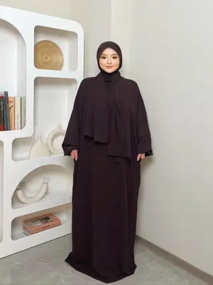 Women's Solid Drop Shoulder Hooded Kaftan, Modest Loose Fit Long Sleeve Maxi Muslim Dress, Islamic Clothing for Women