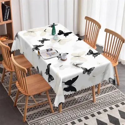 White Black Butterfly Morden Rectangle Tablecloth - Aperturee