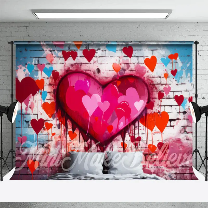 Brick Wall Red Heart Pattern Valentines Day Backdrop - Aperturee