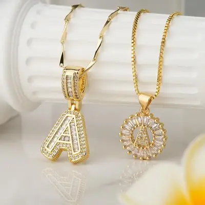 2 Pack Initial Letter Pendant Necklaces for Women, 14K Gold Plated Alphabet Necklace with Adjustable 17''-19'' Chain, Mother'...