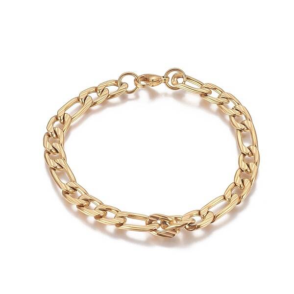 Ion Plating(IP) 304 Stainless Steel Figaro Chain Bracelets