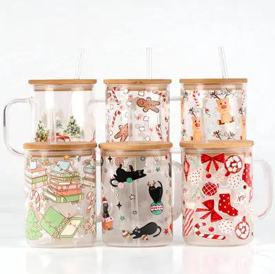 Sip-Sip Hooray! 17oz Christmas Glass Coffee Mug – Holiday Tumbler with Lid & Straw, Christmastok Drinkware, Cute 2024 Gift ...