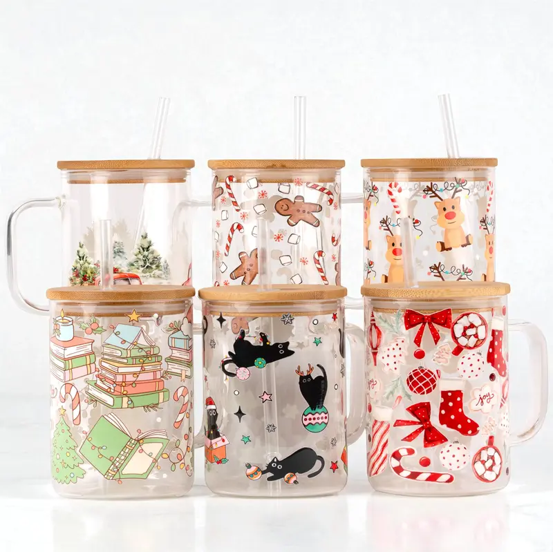 Sip-Sip Hooray! 17oz Christmas Glass Coffee Mug – Holiday Tumbler with Lid & Straw, Christmastok Drinkware, Cute 2024 Gift ...