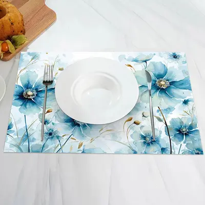 Elegant Blue Ink Floral Vintage Set Of 4 Placemats - Aperturee