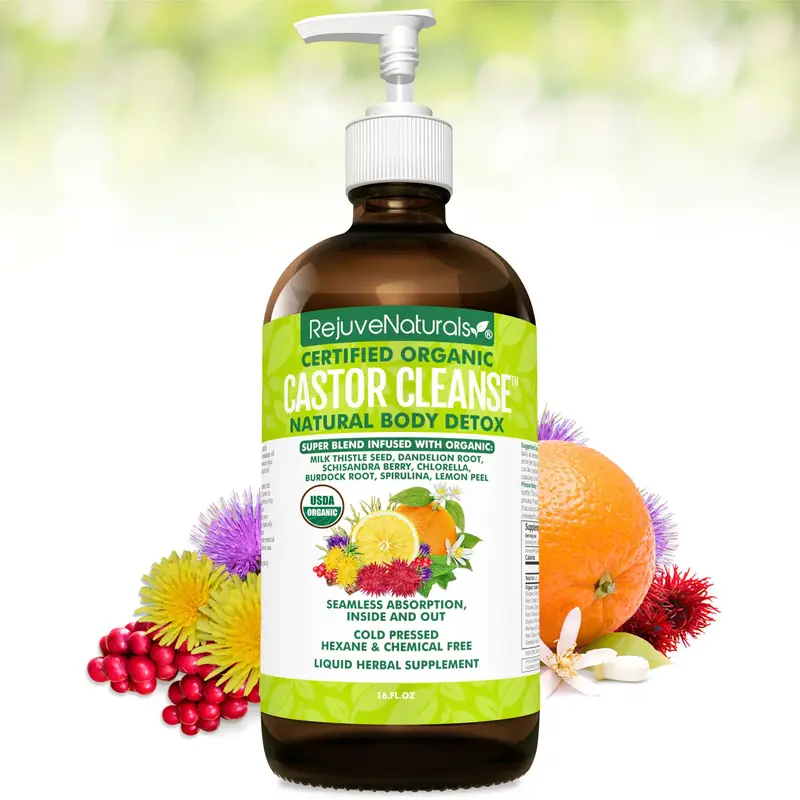 Castor Cleanse*TM - for Liver & Detoxification + Well-being - 16oz Glass Bottle, USDA Certified Organic