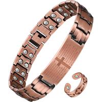Jecanori 2X Copper Magnetic Bracelet for Men,Ultra Strength Cross Bracelet With Ring Include Adjustable Link, Jewelry Gift