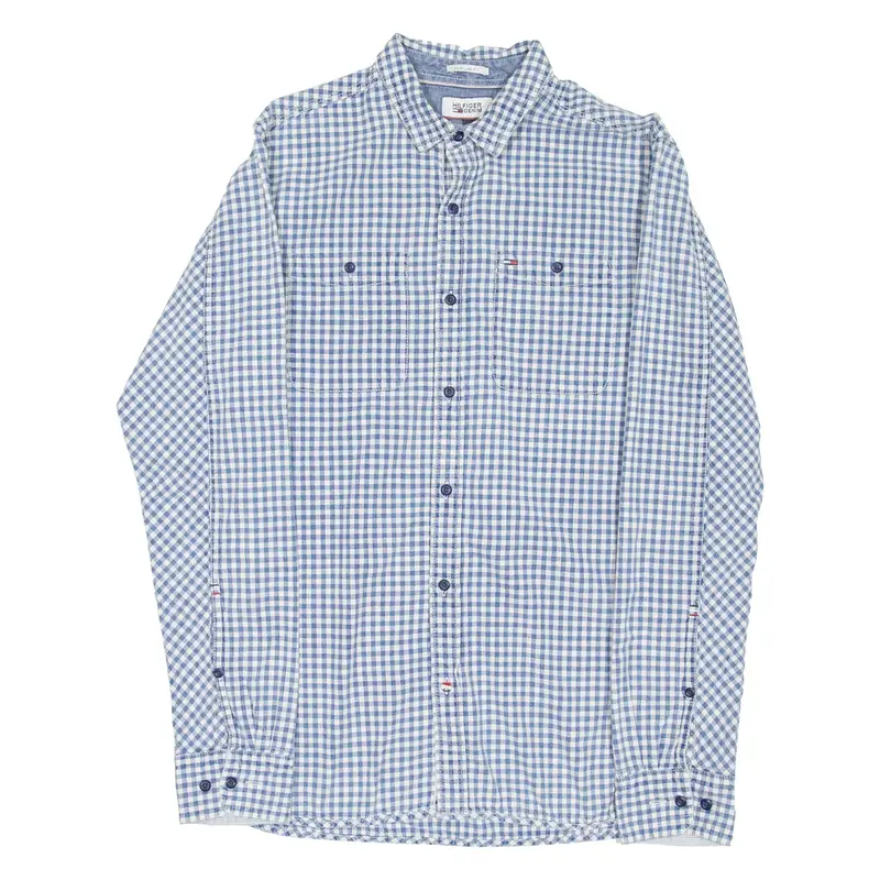 TOMMY HILFIGER Regular Fit Mens Shirt Blue Gingham Long Sleeve M